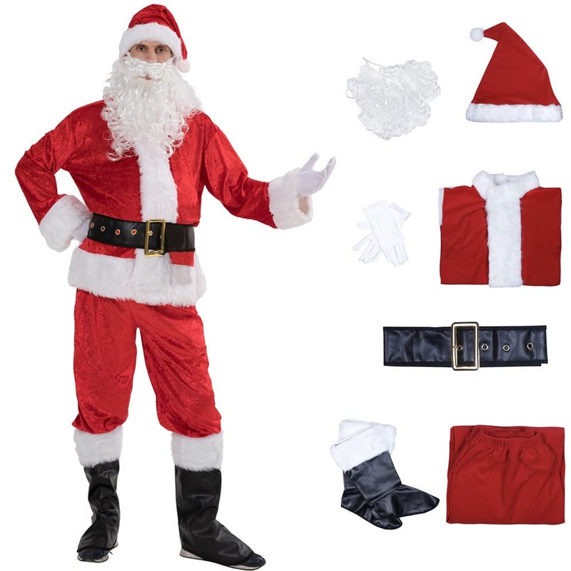 EraSpooky Men Christmas Santa Costume Adult Flannel Classic Suit 7pcs - Image 2